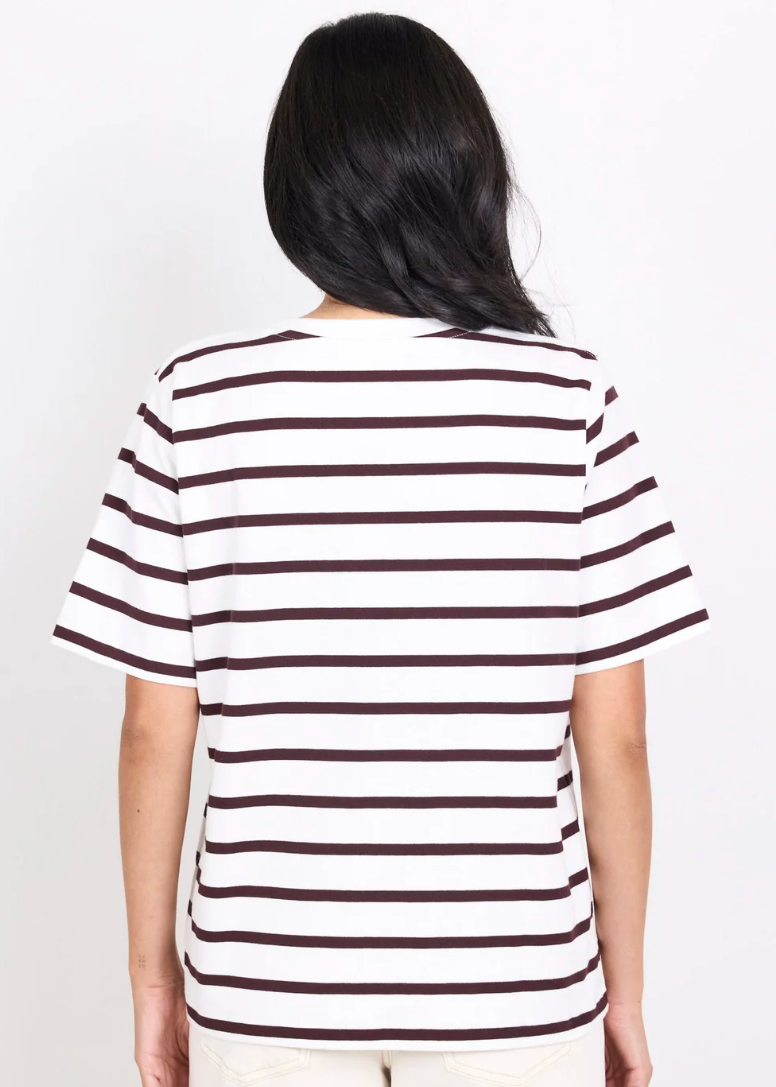 Binding Chocolate White Stripe Boxy Fit Tee | Abbey Road Kaikoura