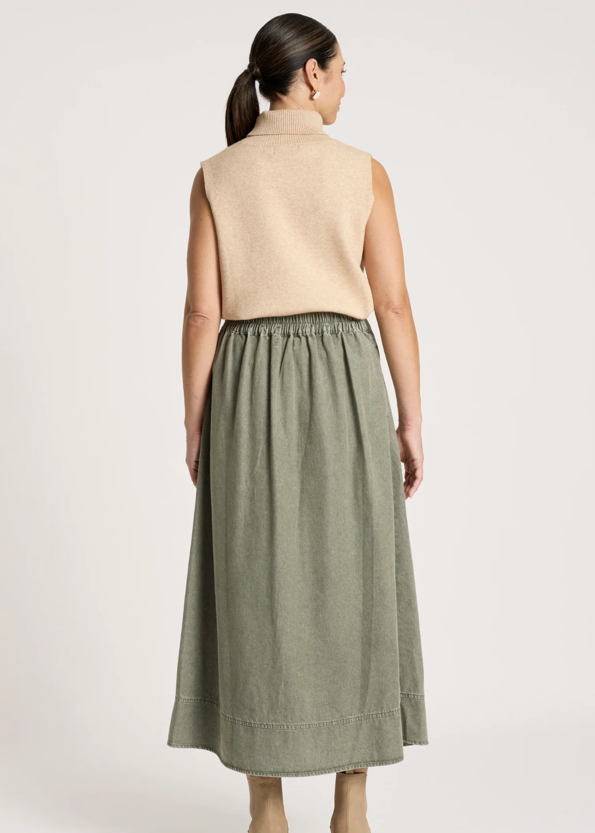Bodhi Denim Skirt - Olive | Abbey Road Kaikoura