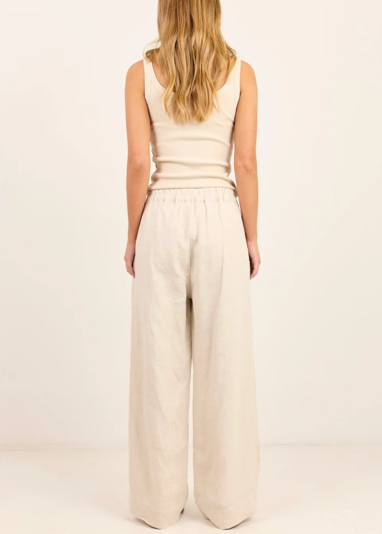 Curator Natural Linen Pleat Front Wide Leg Pant | Abbey Road Kaikoura