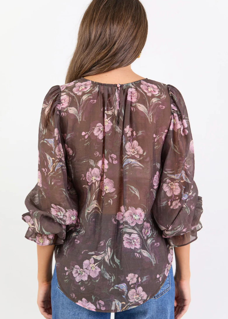 Endless Chocolate Floral Blouson LS Top | Abbey Road Kaikoura