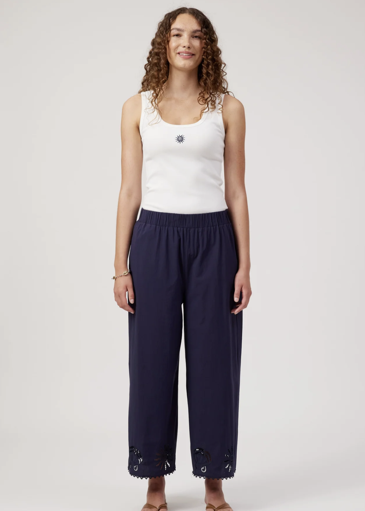 Larissa Broderie Pant - Navy | Abbey Road Kaikoura