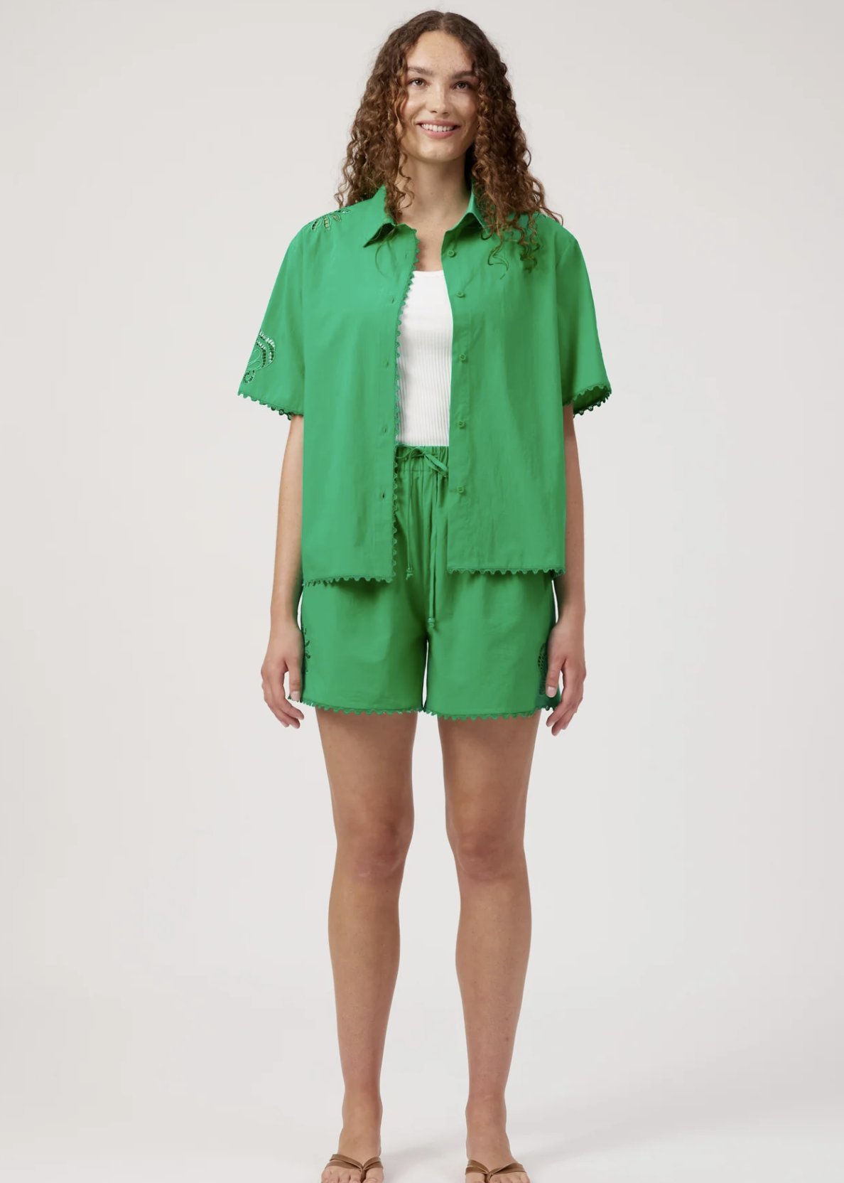 Larissa Broderie Shirt - Green | Abbey Road Kaikoura