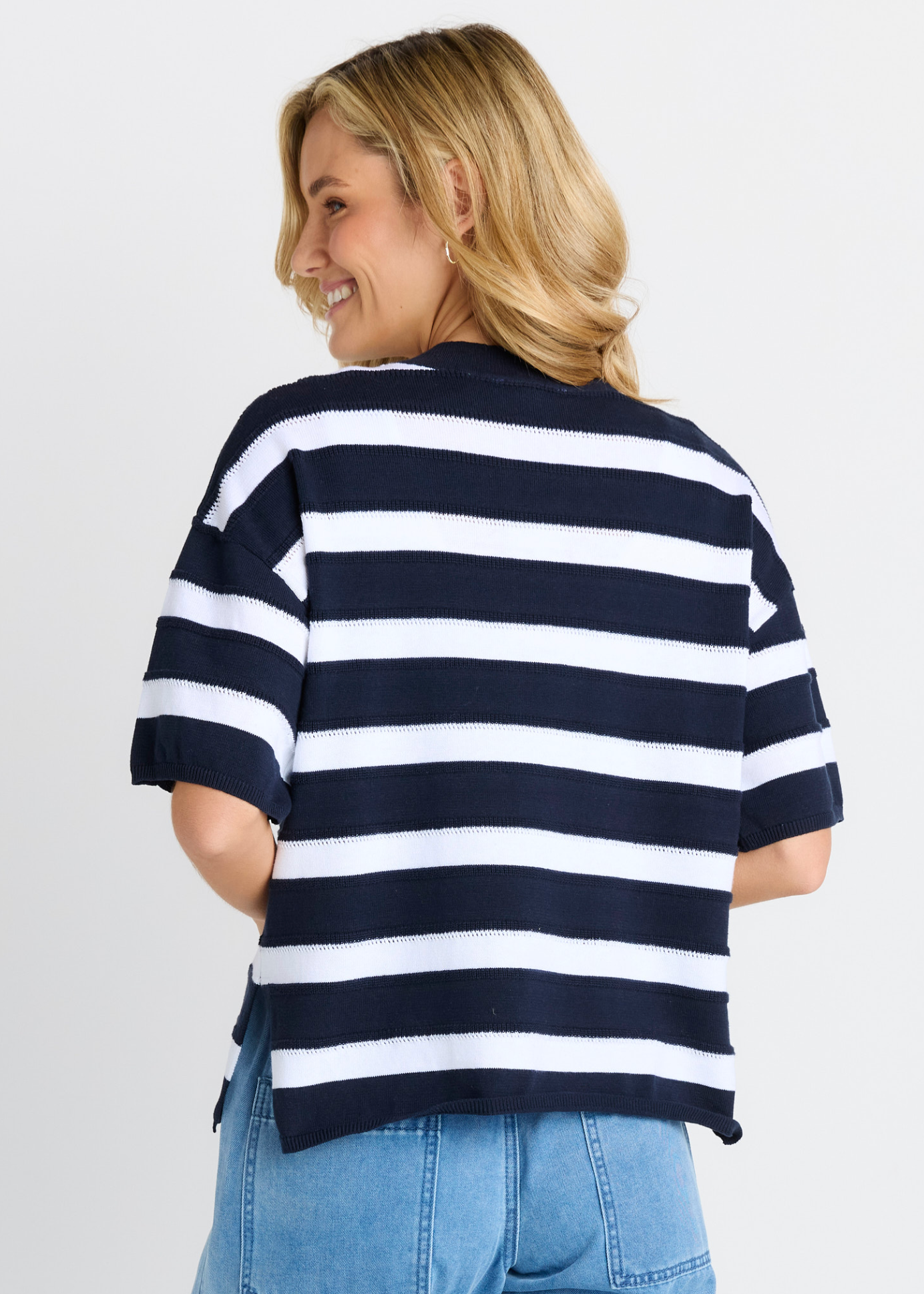 Libby Boxy Top - Navy Stripe | Abbey Road Kaikoura