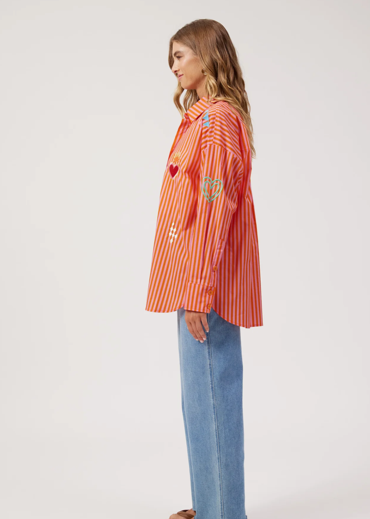 Mykonos Embroidered Stripe Shirt - Pink | Abbey Road Kaikoura