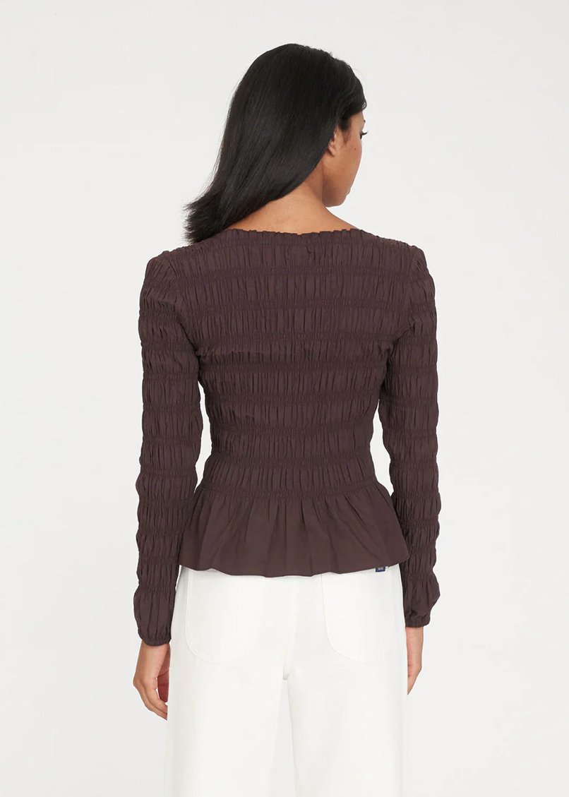 LS Shirred Top - Chestnut | Abbey Road Kaikoura