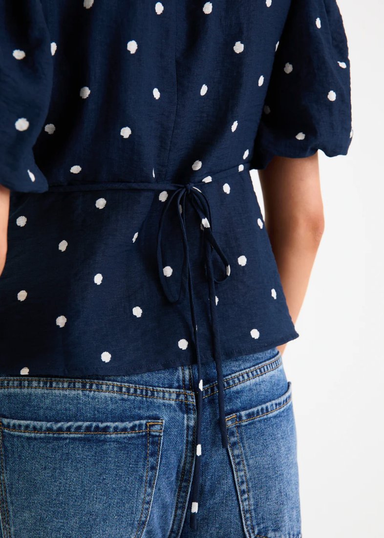 Finali Navy Polka Dot Bubble Sleeve Top | Abbey Road Kaikoura