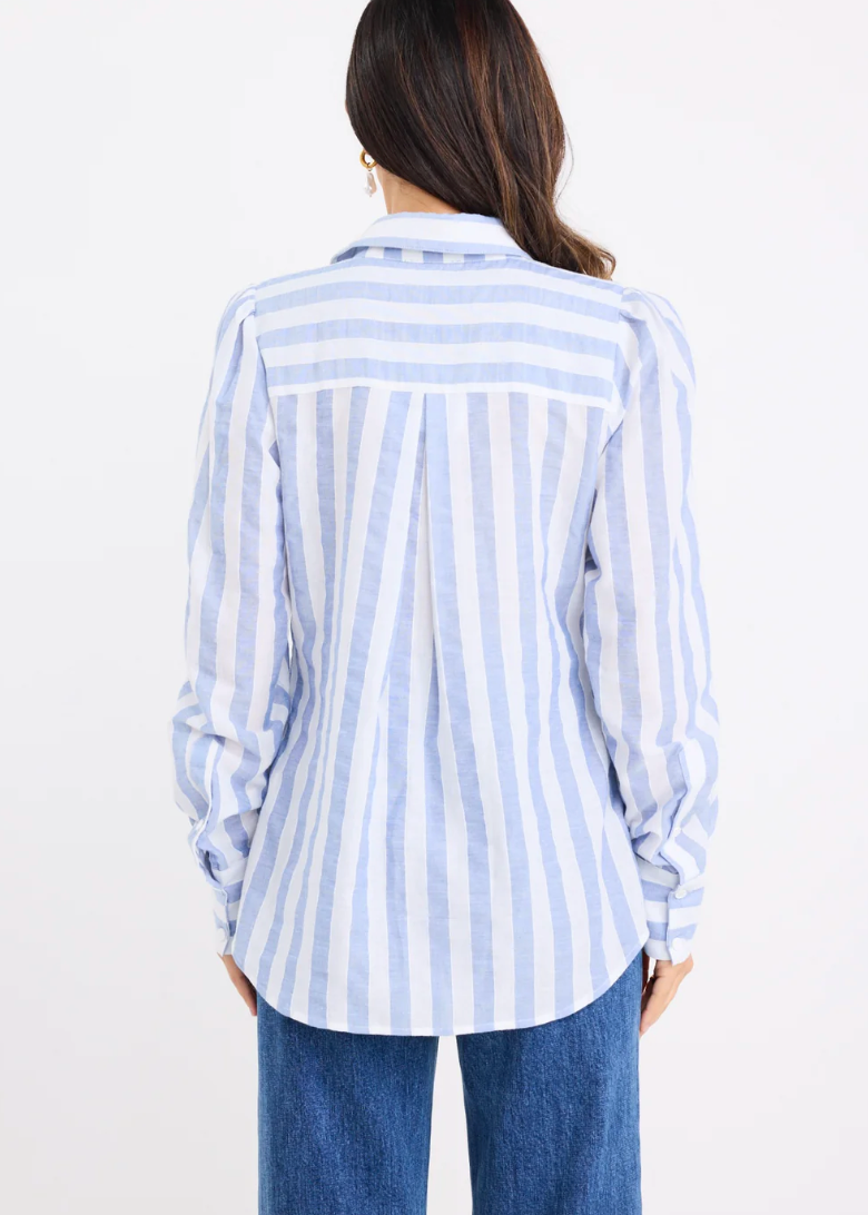 Solidify Sky Blue Stripe Puff Sleeve LS Shirt | Abbey Road Kaikoura
