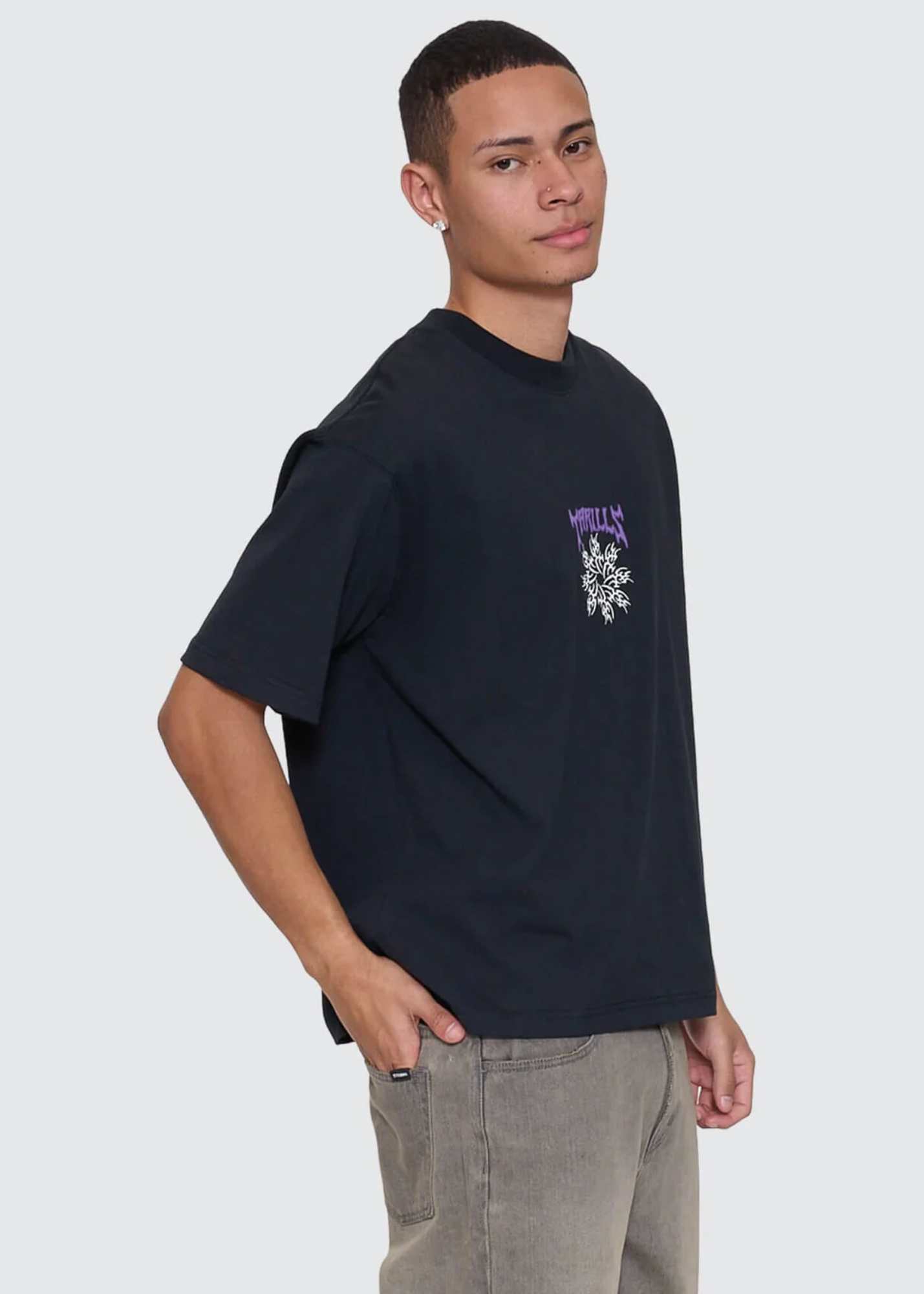 Stagger Box Fit Oversized Cropped Tee - Washed Black | Abbey Road Kaikoura
