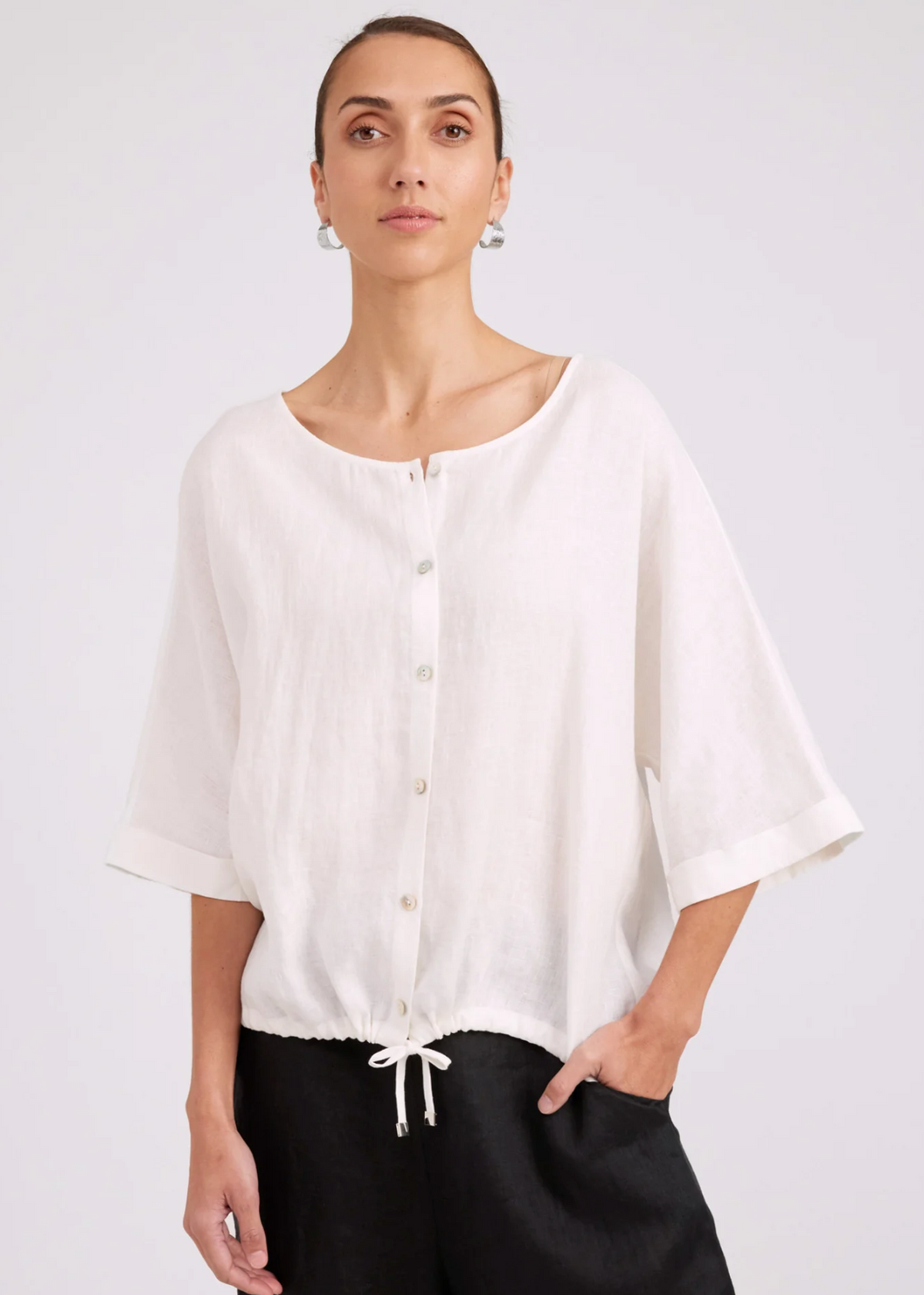 Studio Button Top/Jacket - White | Abbey Road Kaikoura