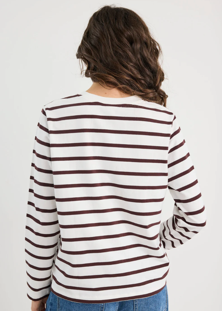 Tether Chocolate White Stripe LS Boxy Tee | Abbey Road Kaikoura