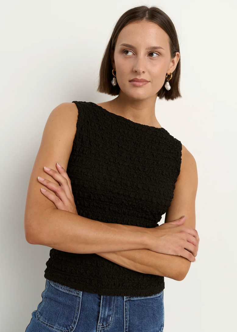 Untamed Black Lace Sleeve Boatneck Top | Abbey Road Kaikoura