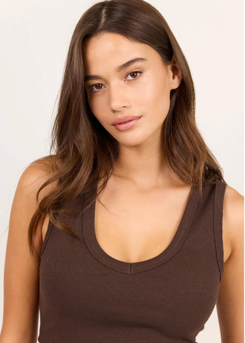 Vale Chocolate V Neck Rib Tank | Abbey Road Kaikoura