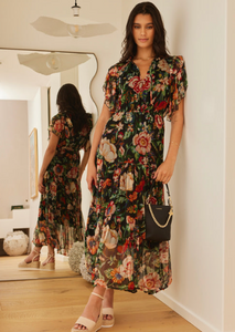 BY ROSA. Black Floral Flutter Sleeve Maxi Dress | Abbey Road Kaikoura