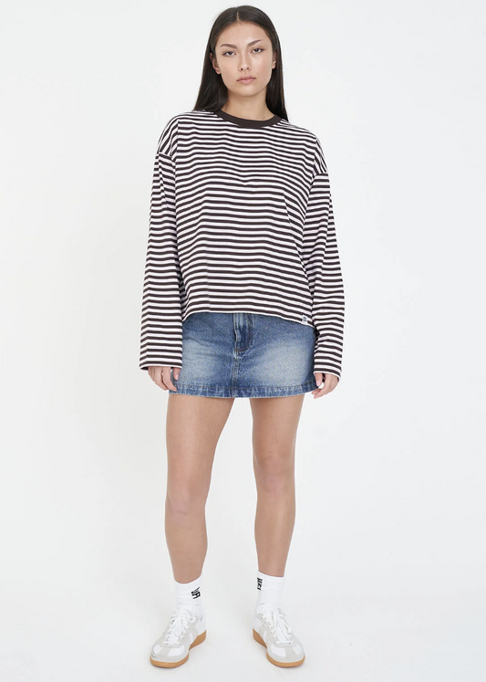 Alex Stripe Billie LS Tee - Petal/Cocoa | Abbey Road Kaikoura