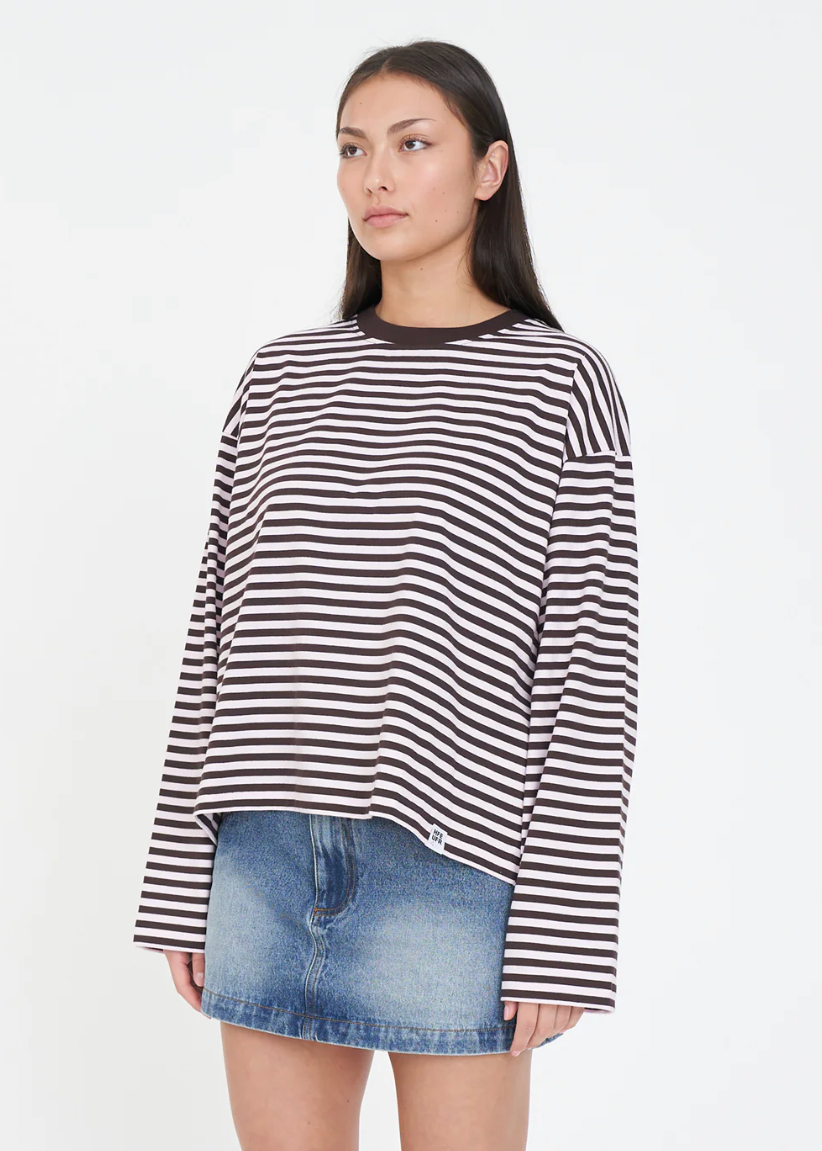 Alex Stripe Billie LS Tee - Petal/Cocoa | Abbey Road Kaikoura