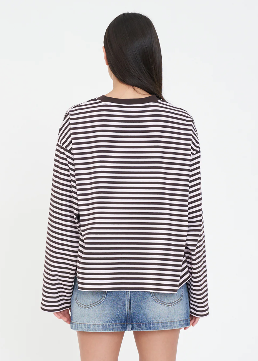 Alex Stripe Billie LS Tee - Petal/Cocoa | Abbey Road Kaikoura