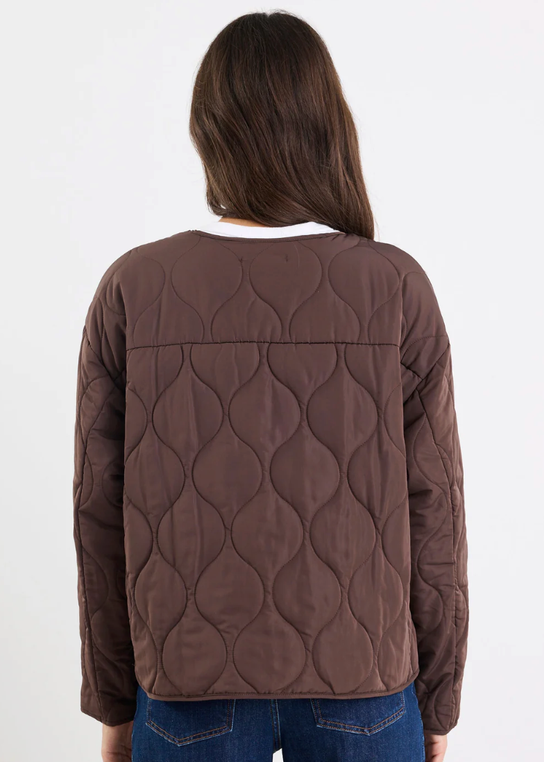 Apex Chocolate Collarless Quilted Puffer Jacket | Abbey Road Kaikoura