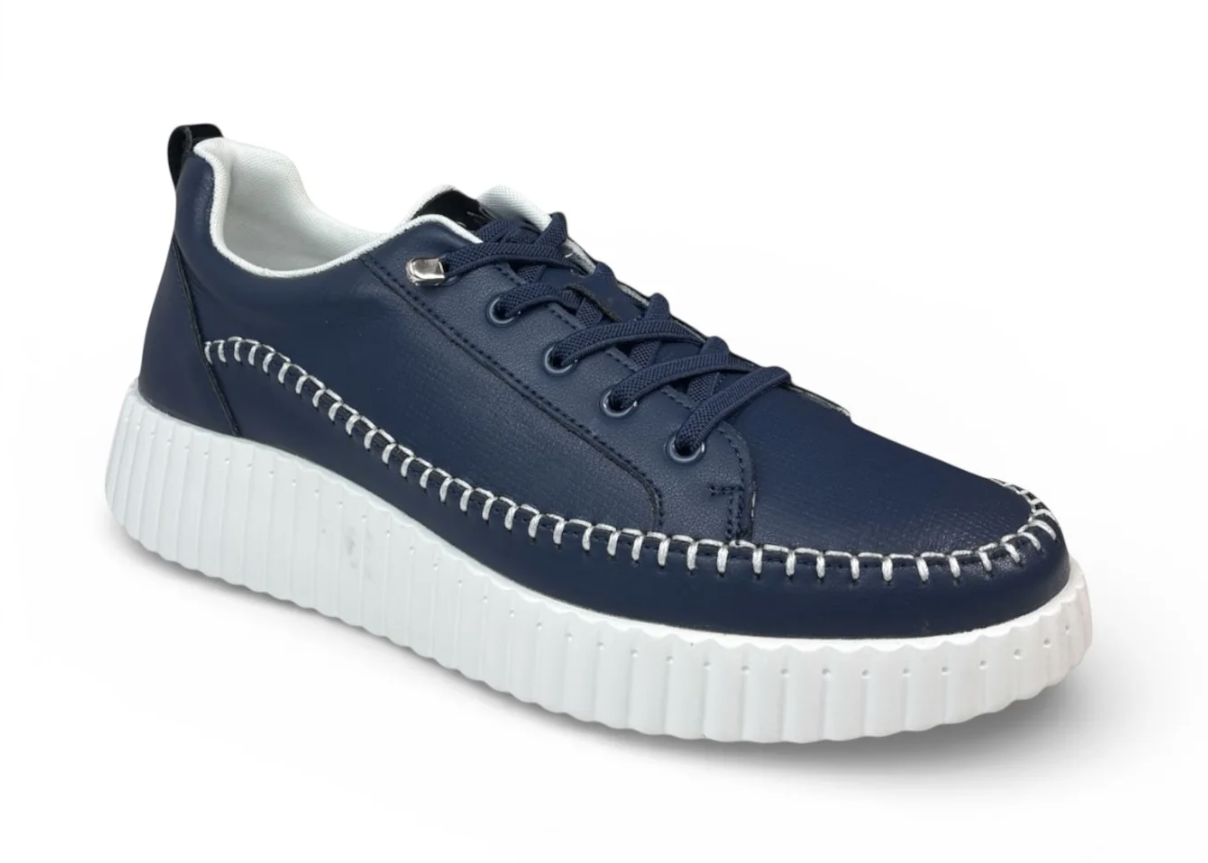 Aria Navy Leather Platform Sneaker | Abbey Road Kaikoura