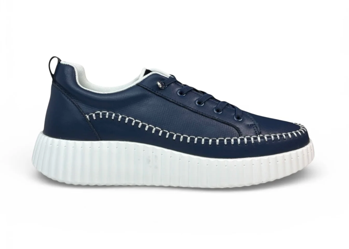 Aria Navy Leather Platform Sneaker | Abbey Road Kaikoura