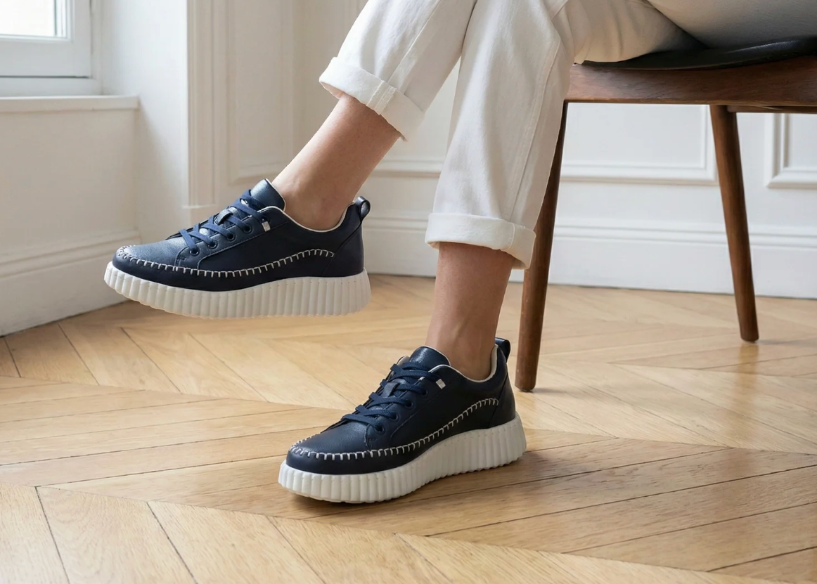 Aria Navy Leather Platform Sneaker | Abbey Road Kaikoura