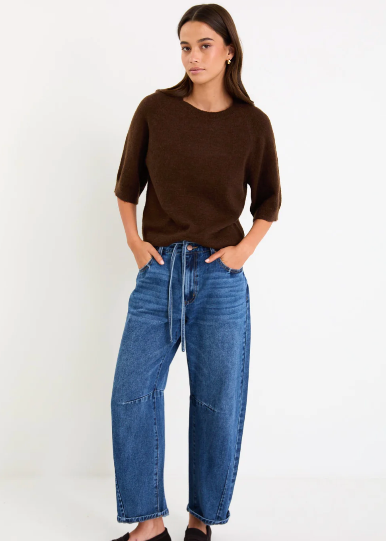 Assemble Chocolate Alpaca Blend Raglan Knit Tee | Abbey Road Kaikoura
