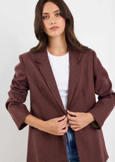 Atlantic Linen Blazer Chocolate | Abbey Road Kaikoura