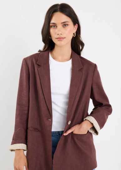 Atlantic Linen Blazer Chocolate | Abbey Road Kaikoura