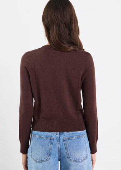 Autograph Chocolate Soft Fine Edge Gauge Crewneck Cardigan | Abbey Road Kaikoura