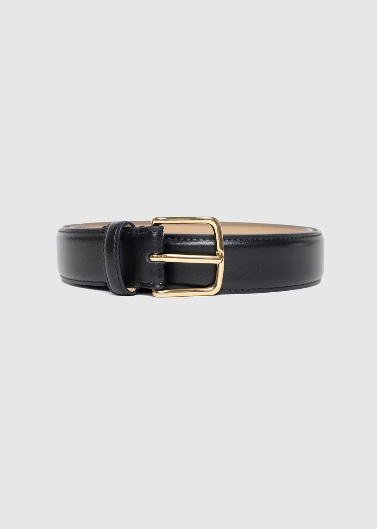 Belle Black Leather Gold Buckle Belt | Abbey Road Kaikoura