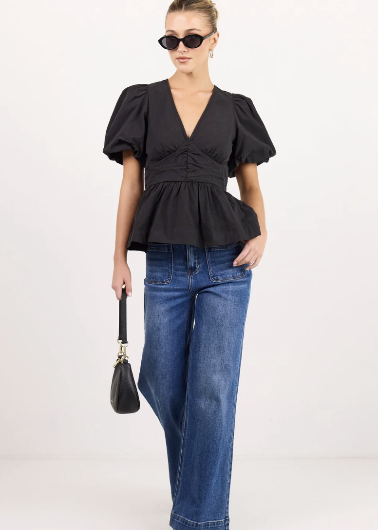 Beloved Black Poplin Stretch Back Top | Abbey Road Kaikoura