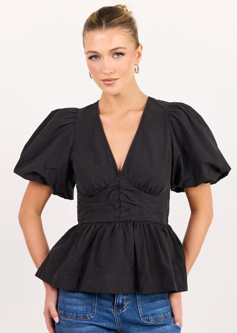 Beloved Black Poplin Stretch Back Top | Abbey Road Kaikoura