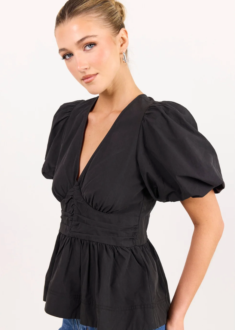 Beloved Black Poplin Stretch Back Top | Abbey Road Kaikoura