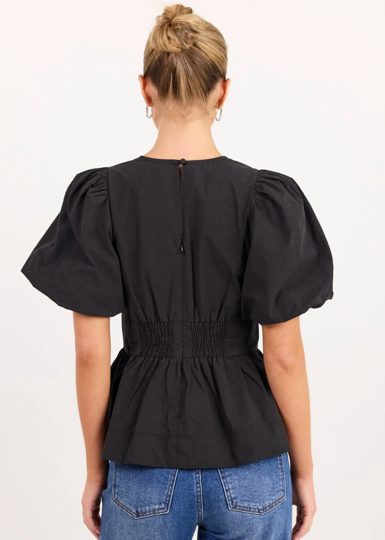 Beloved Black Poplin Stretch Back Top | Abbey Road Kaikoura