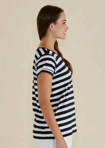 Betty Basics Caia Crew Tee Black and Blue Stripe_2 | Abbey Road Kaikoura
