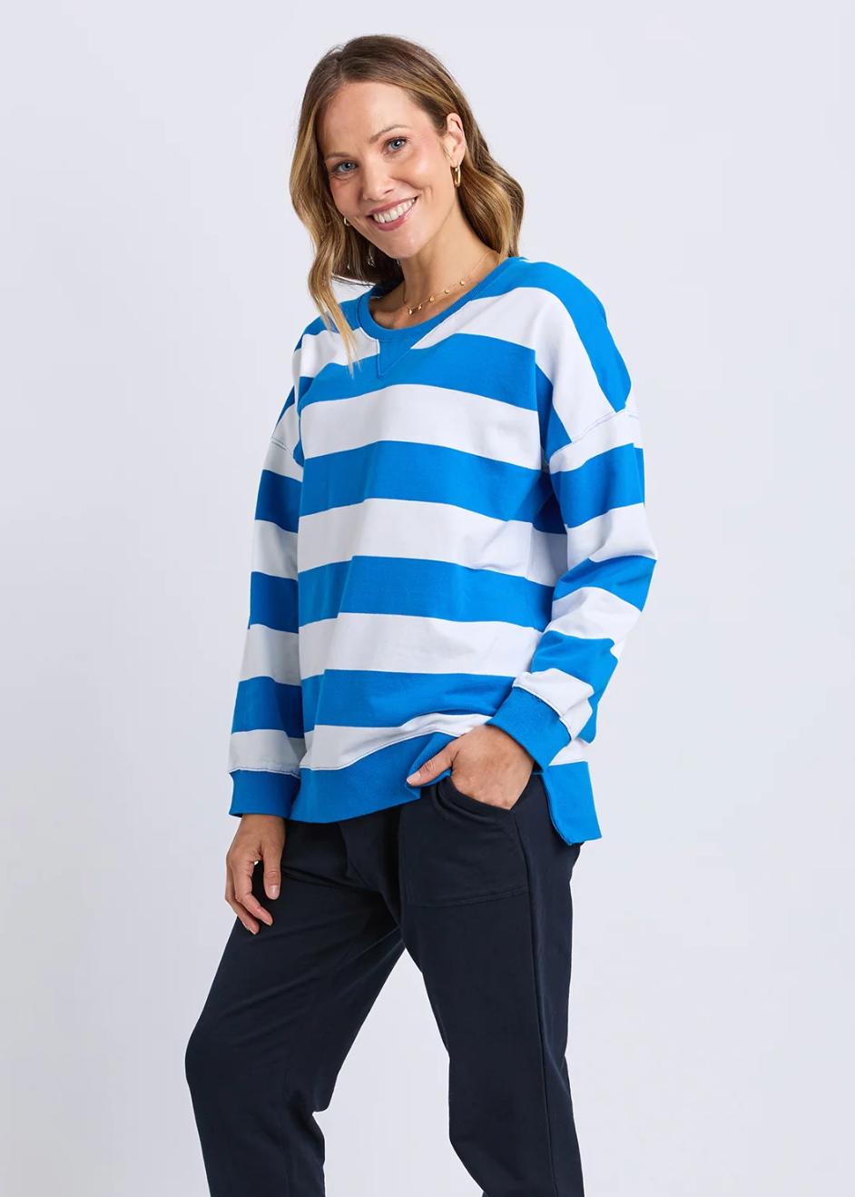 Billie Block stripe Crew Royal Blue/White Stripe | Abbey Road Kaikoura