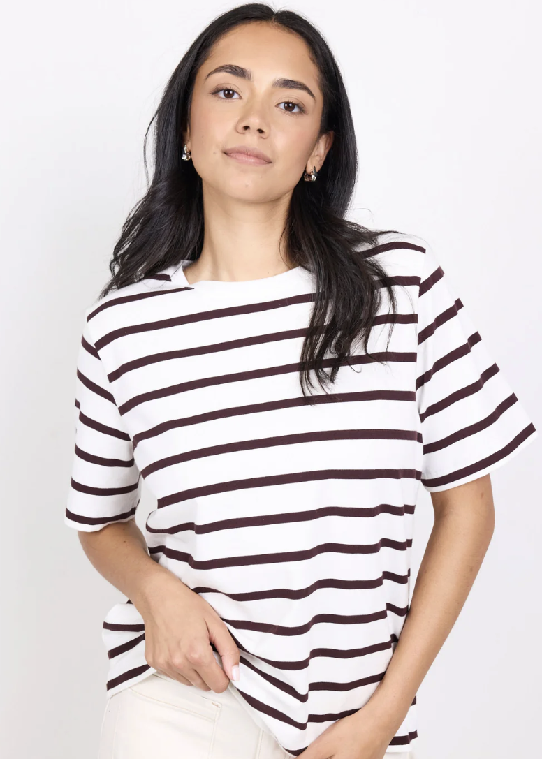 Binding Chocolate White Stripe Boxy Fit Tee | Abbey Road Kaikoura