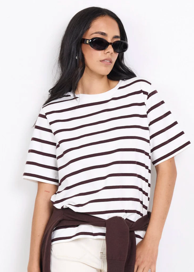 Binding Chocolate White Stripe Boxy Fit Tee | Abbey Road Kaikoura