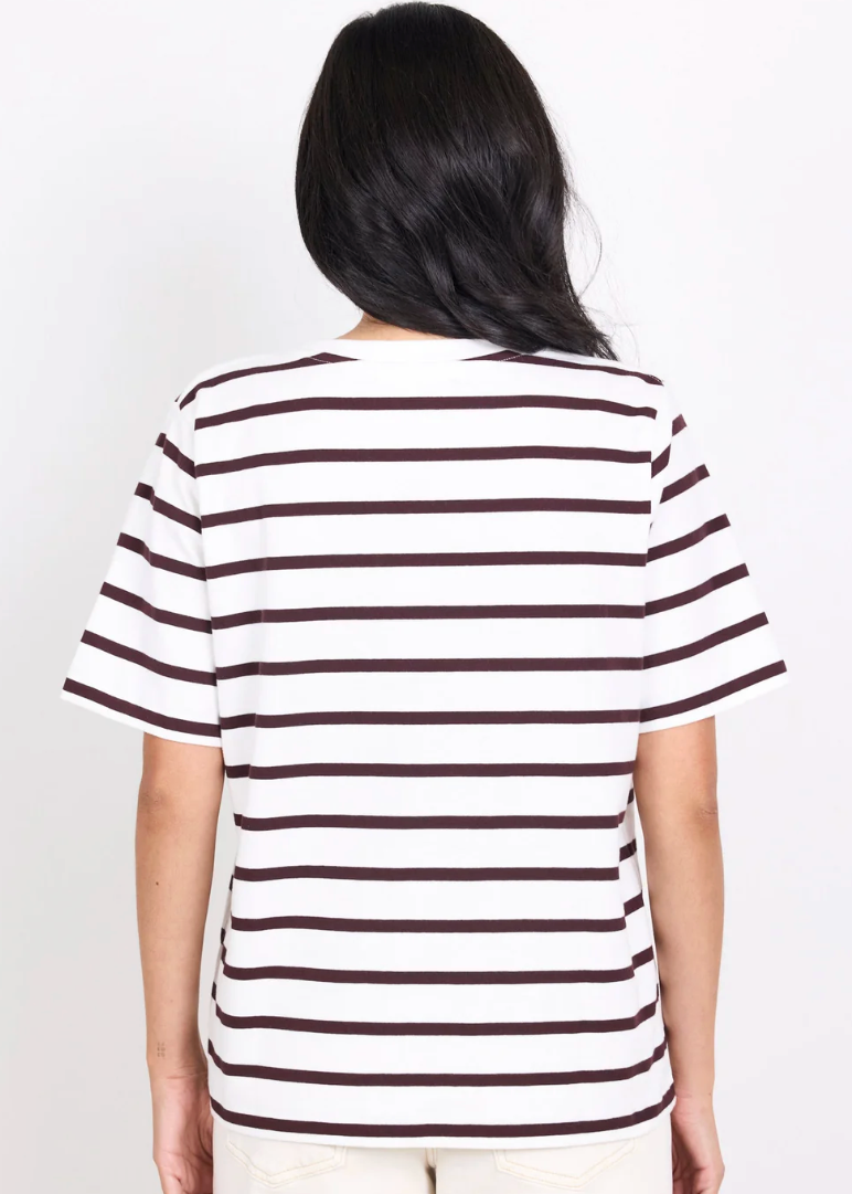Binding Chocolate White Stripe Boxy Fit Tee | Abbey Road Kaikoura