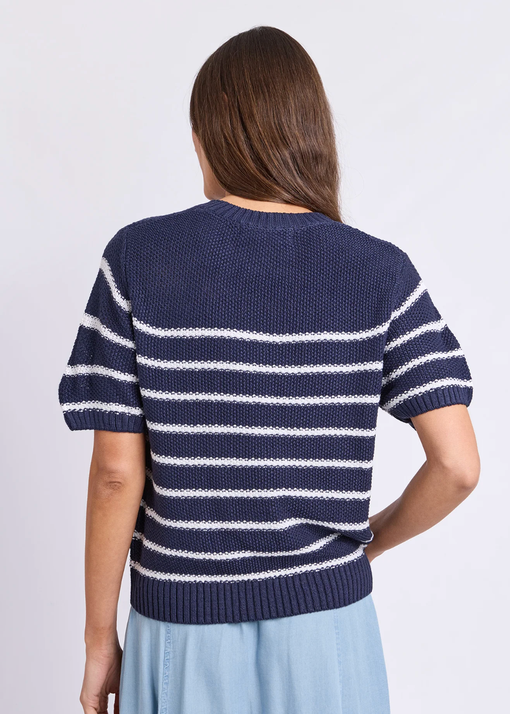 Blair Stripe Short Sleeve Knit - Navy | Abbey Road Kaikoura