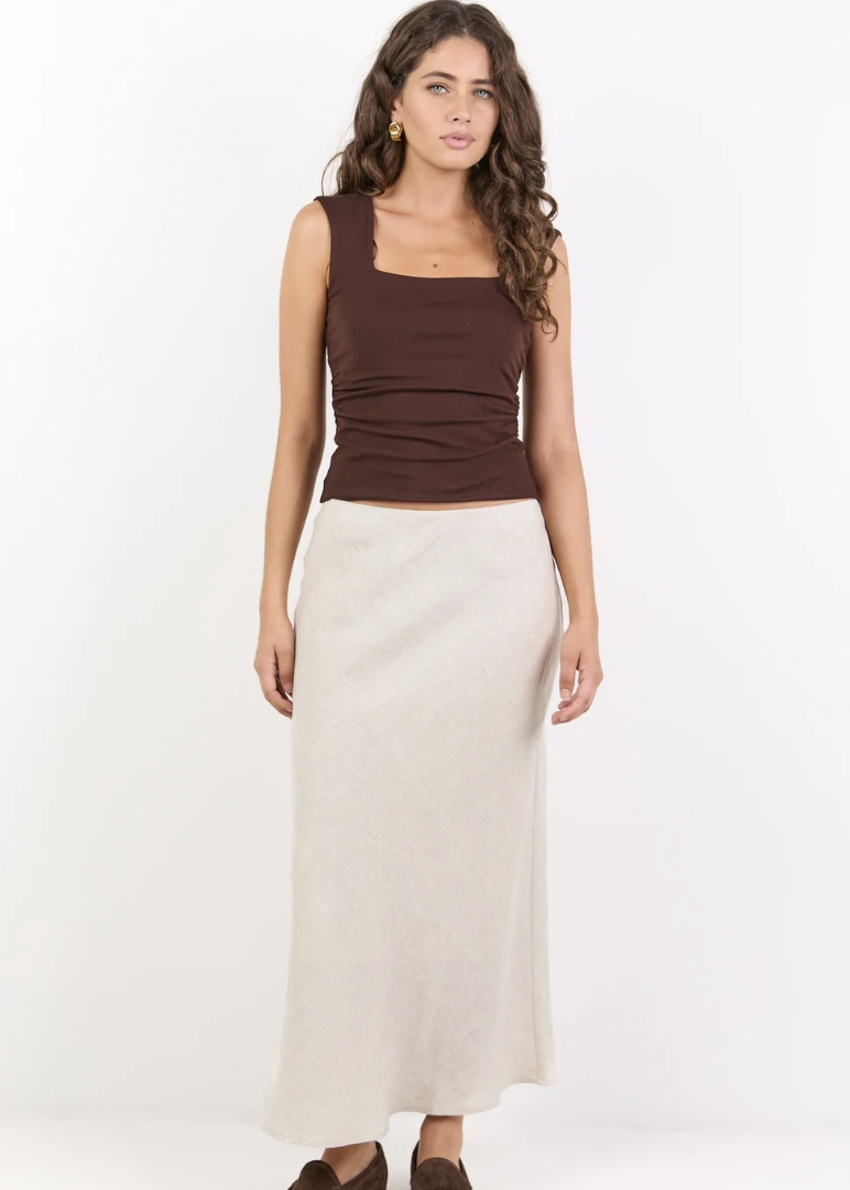 Bliss Natural Linen Bias Midi Skirt | Abbey Road Kaikoura