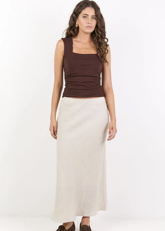 Bliss Natural Linen Bias Midi Skirt | Abbey Road Kaikoura