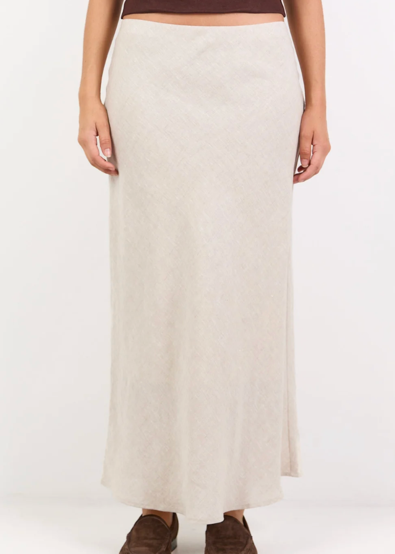 Bliss Natural Linen Bias Midi Skirt | Abbey Road Kaikoura