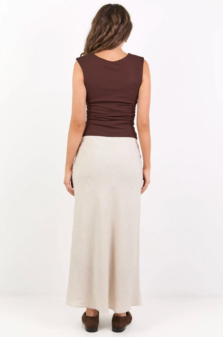 Bliss Natural Linen Bias Midi Skirt | Abbey Road Kaikoura