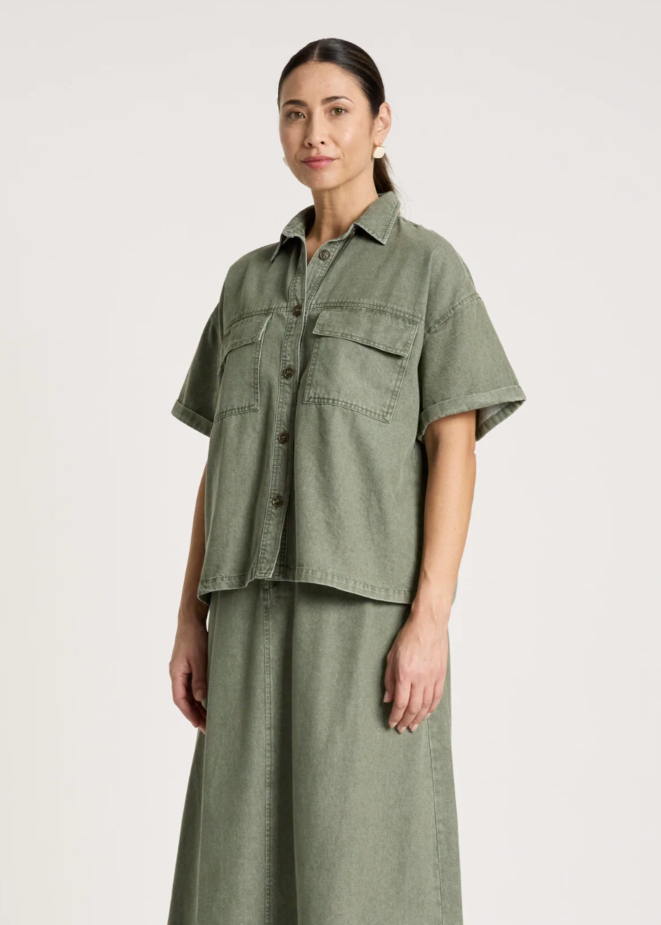 Bodhi Denim Shirt - Olive | Abbey Road Kaikoura 