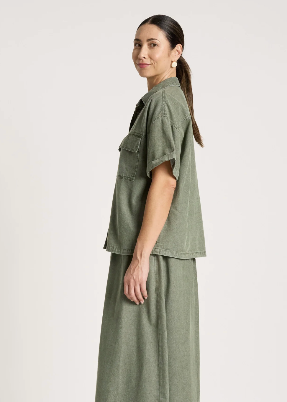 Bodhi Denim Shirt - Olive | Abbey Road Kaikoura 