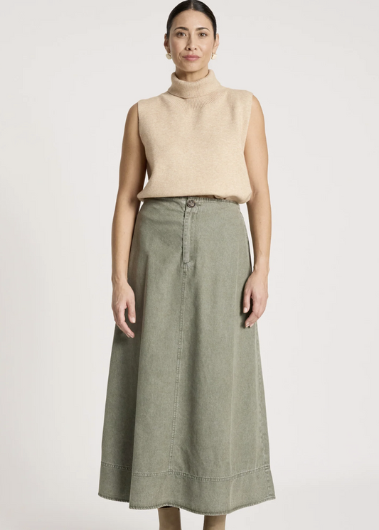 Bodhi Denim Skirt - Olive | Abbey Road Kaikoura