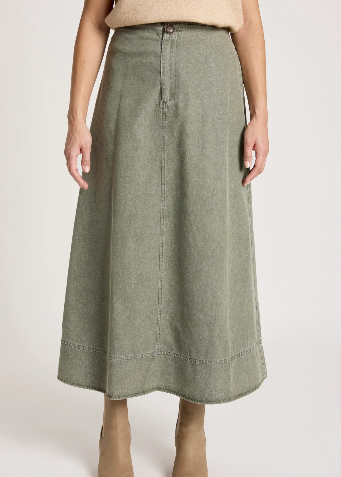 Bodhi Denim Skirt - Olive | Abbey Road Kaikoura