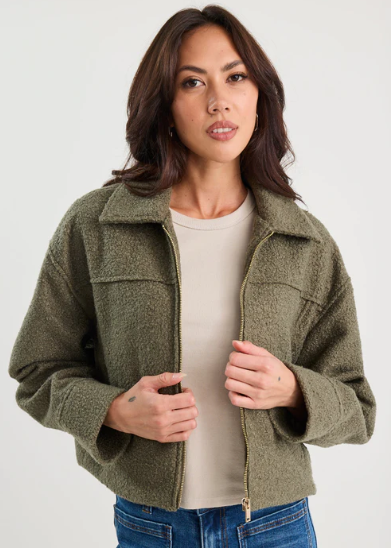 Boucle Zip Front Jacket Khaki | Abbey Road Kaikoura