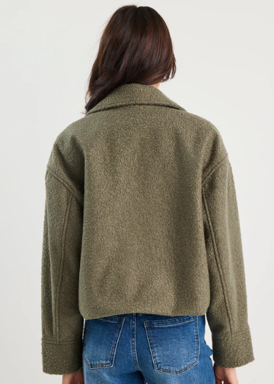 Boucle Zip Front Jacket Khaki | Abbey Road Kaikoura