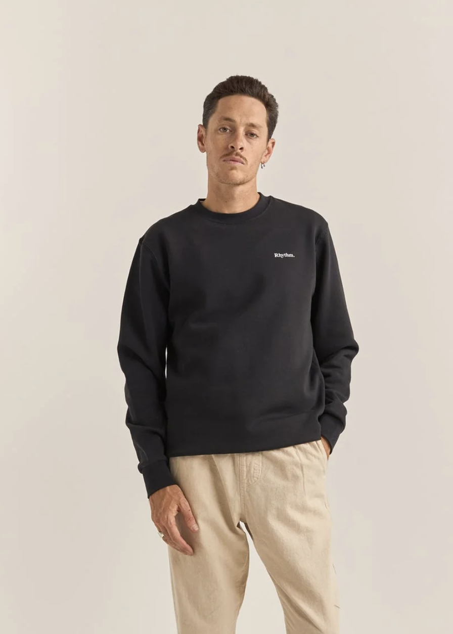Brand Fleece Crew - Black | Abbey Road Kaikoura